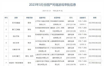 2023年3月国产游戏版号一览-2023年3月国产游戏版号详情